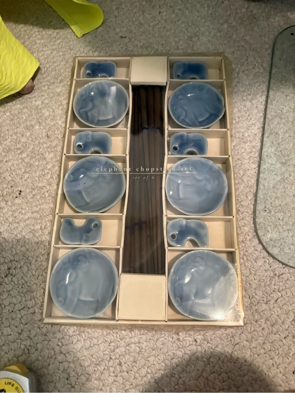 Elephant Chopstick Set - Blue Ceramic Appetizer Plates & Holders (Set of 6) nwt